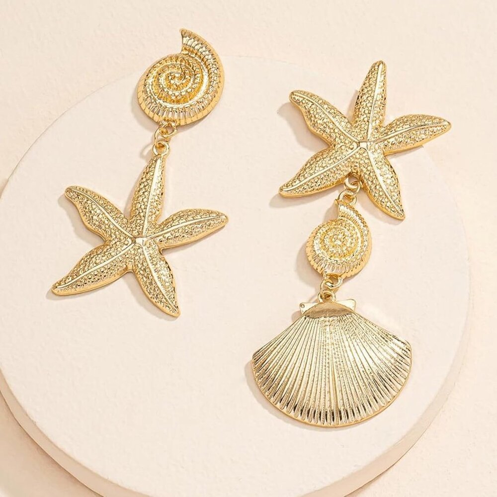 Starfish Nautical Shell Drop Earrings Lightweight… - image 4